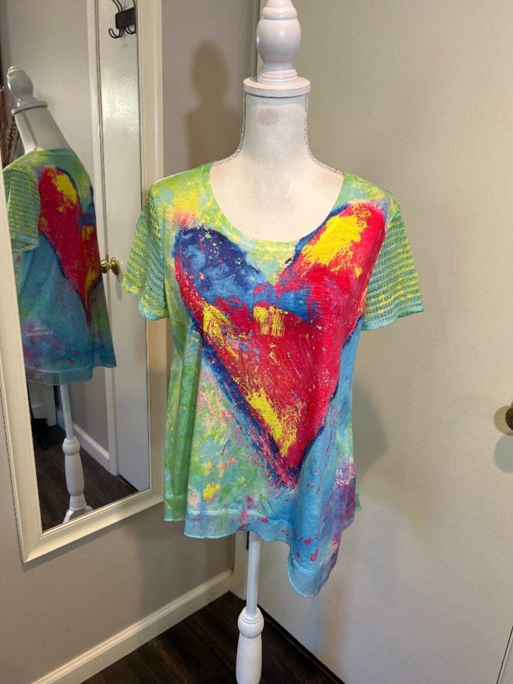 Leoma Lovegrove Heart Asymmetrical Art Short Sleeve Top, Size PL (Petite Large)